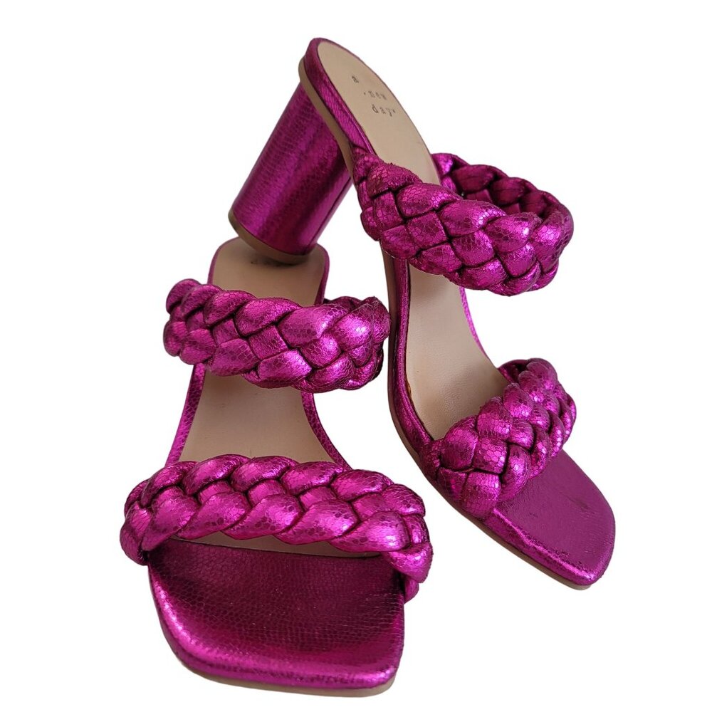 A New Day Women's Braided Basil Heel Mule Sandals Size 7 Metallic Pink block hee